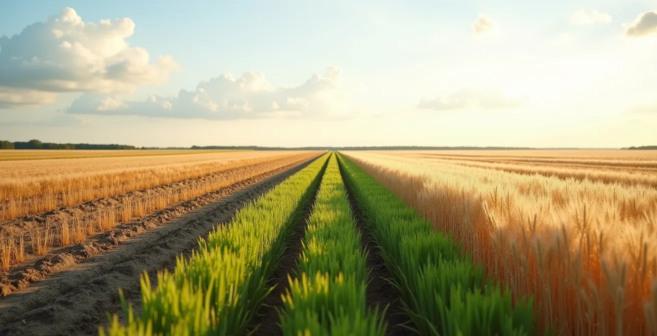 Champ agricole montrant l'évolution des cultures sur plusieurs saisons